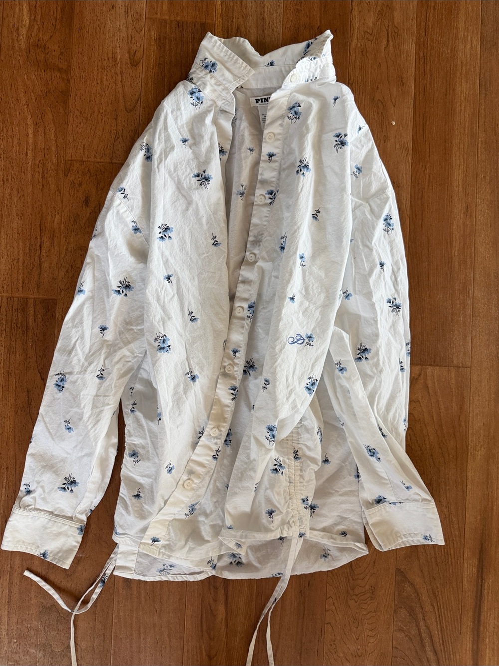 PINK Victoria's Secret White Button-Up Jacket with Blue Floral Print